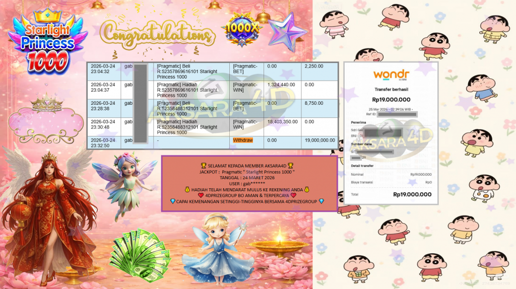 AKSARA4D JACKPOT PRAGMATIC “Starlight Princess 1000″‎‏‏‎‎ Rp19.000.000,- LUNAS