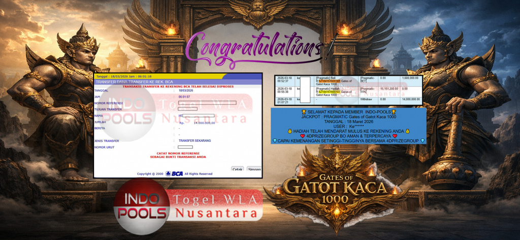 INDO-POOLS JACKPOT PRAGMATIC ” Gates of Gatot Kaca 1000 ” Rp 14,000,000,- LUNAS