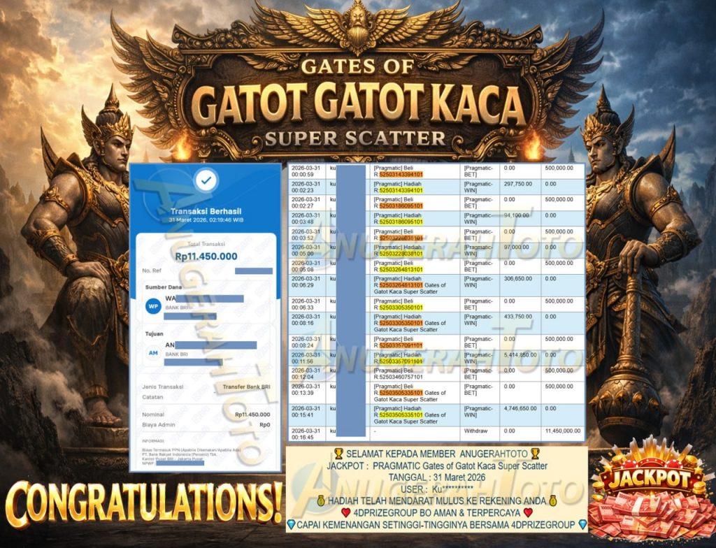 ANUGERAHTOTO JACKPOT PRAGMATIC ”Gates of Gatot Kaca Super Scatter” Rp.11,450,000,- LUNAS