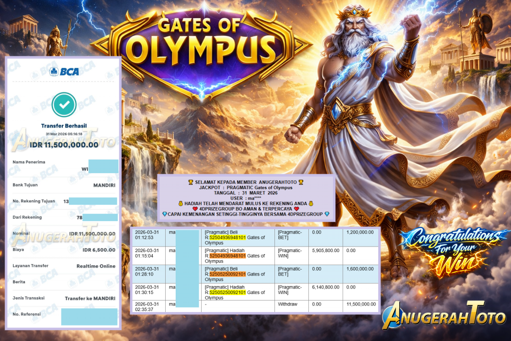 ANUGERAHTOTO JACKPOT PRAGMATIC “Gates of Olympus”‎‏‏‎‎ Rp11.500.000,- LUNAS
