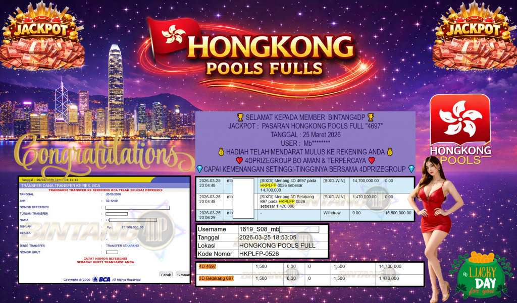 BINTANG4DP JACKPOT PASARAN ” HONGKONG POOLS FULL ”4697″ ” Rp 15,000,000,- LUNAS