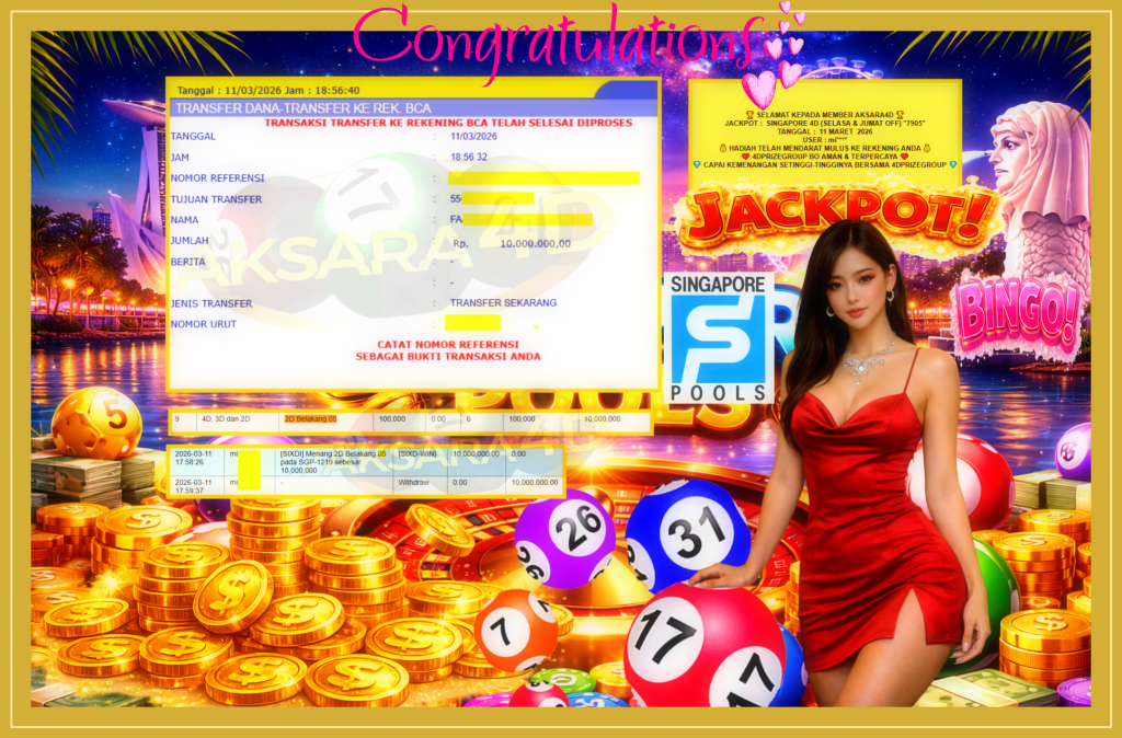 AKSARA4D JACKPOT PASARAN SINGAPORE 4D (SELASA & JUMAT OFF) “7905”‎‏‏‎ Rp10.000.000,- LUNAS