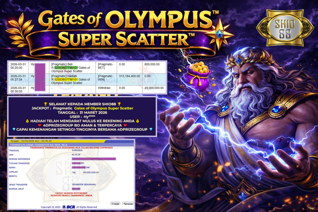 SHIO88 JACKPOT PRAGMATIC ” Gates of Olympus Super Scatter ” Rp 167.000.000,- LUNAS