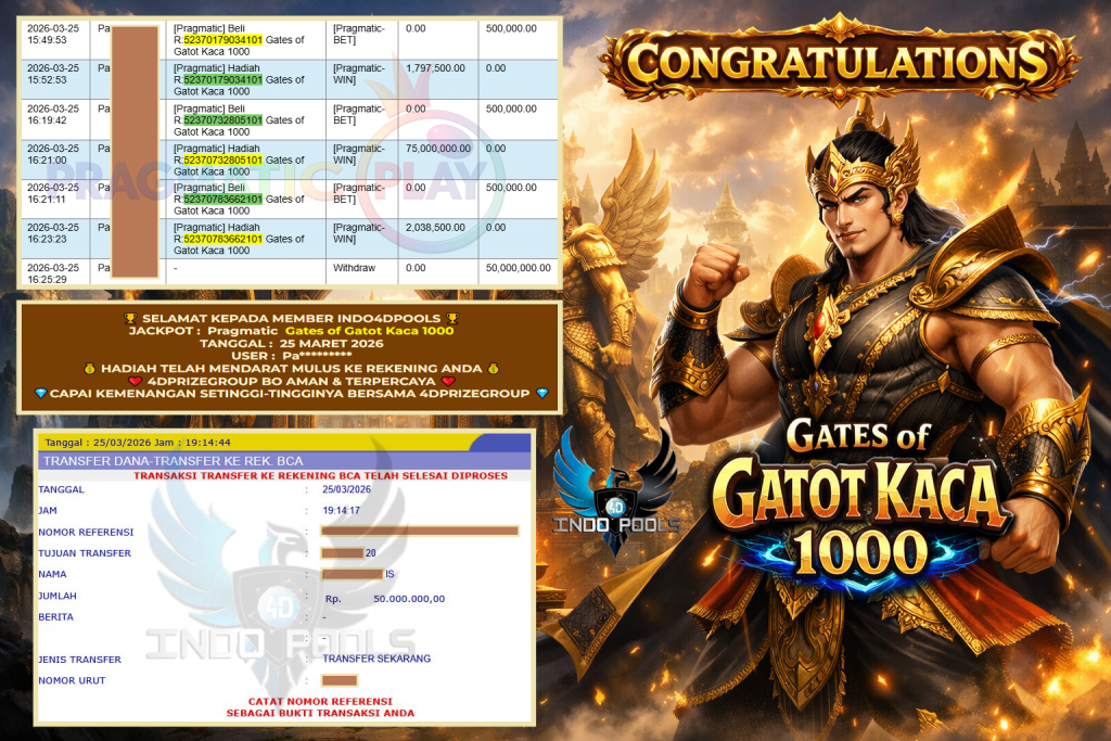 INDO4DPOOLS JACKPOT PRAGMATIC ” Gates of Gatot Kaca 1000 ” Rp 77.000.000,- LUNAS