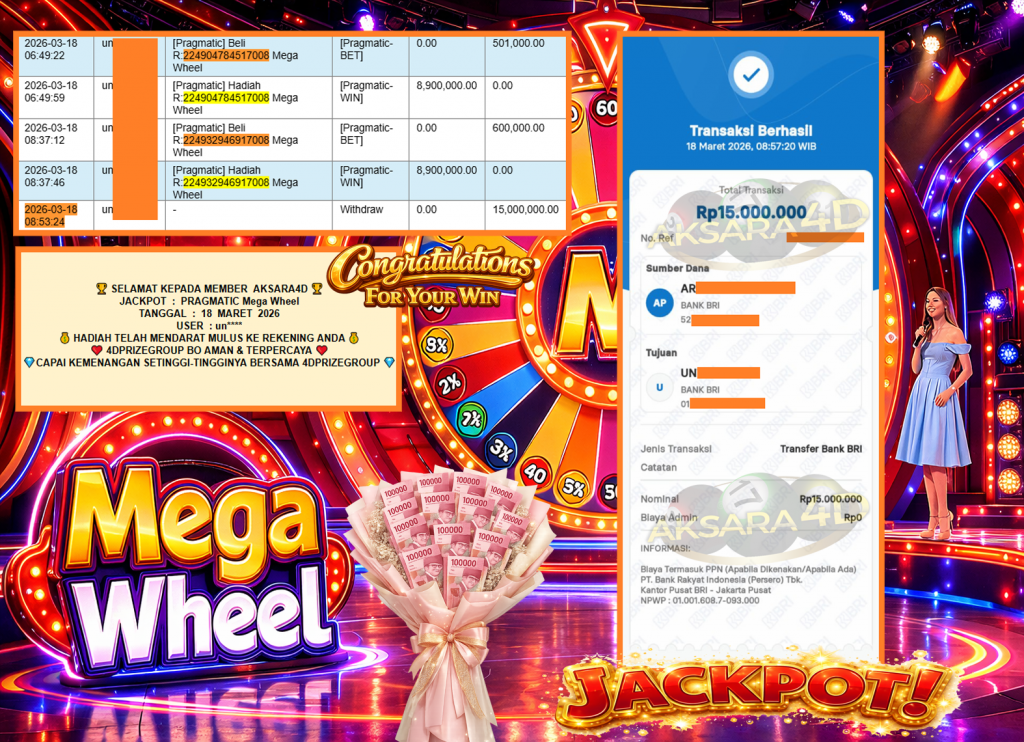 AKSARA4D JACKPOT PRAGMATIC “Mega Wheel”‎‏‏‎‎ Rp15.000.000,- LUNAS