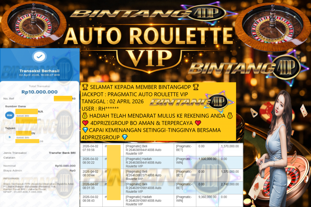 BINTANG4DP JACKPOT PRAGMATIC AUTO ROULETTE VIP Rp10.000.000,- LUNAS