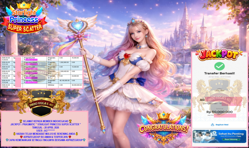 INDOVEGAS4D JACKPOT PRAGMATIC “STARLIGHT PRINCESS SUPER SCATTER” Rp50.000.000,- LUNAS