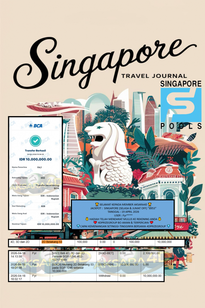 AKSARA4D JACKPOT SINGAPORE (SELASA & JUMAT OFF) “8953” Rp10.000.000,- LUNAS