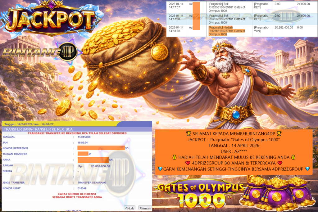 BINTANG4DP JACKPOT PRAGMATIC “Gates of Olympus 1000″‎‏‏‎‎ Rp20.000.000,- LUNAS