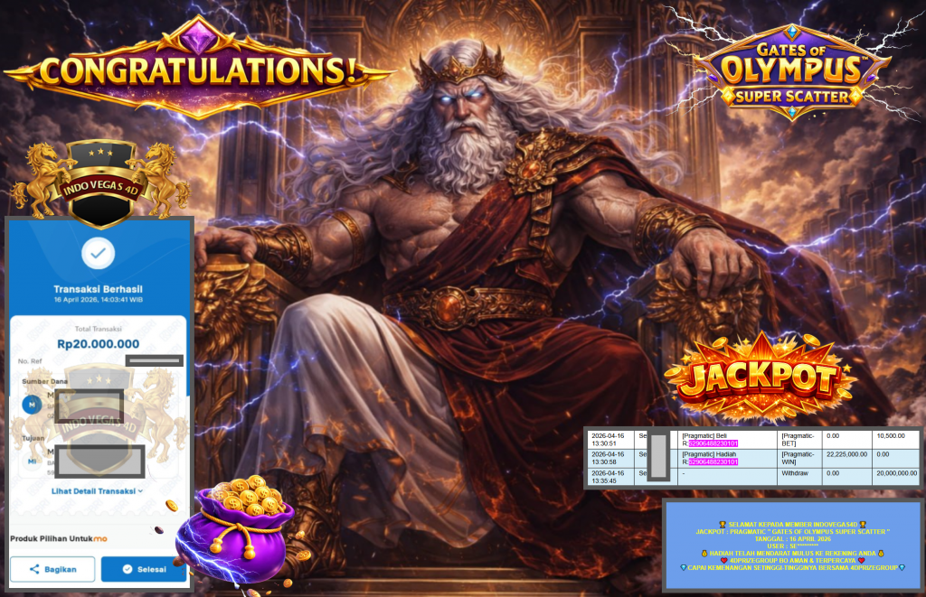 INDOVEGAS4D JACKPOT PRAGMATIC “GATES OF OLYMPUS SUPER SCATTER″‎‏‏‎‎ Rp20.000.000,- LUNAS