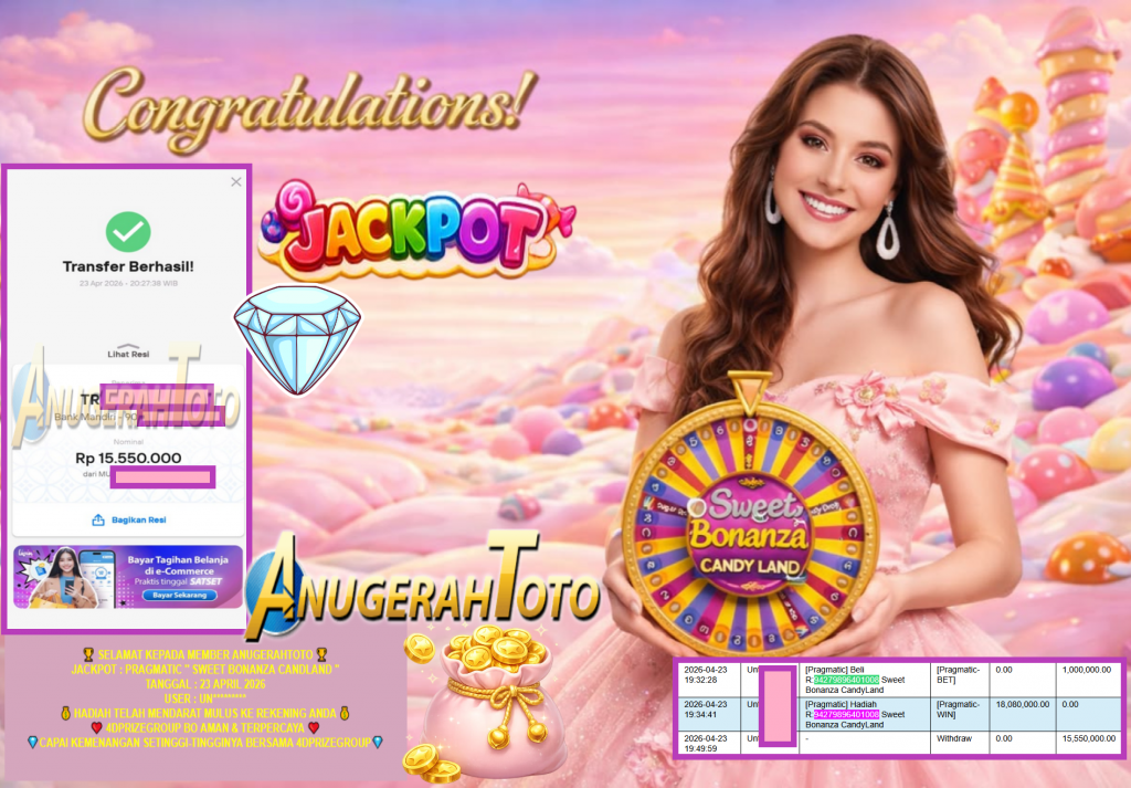 ANUGERAHTOTO JACKPOT PRAGMATIC ”SWEET BONANZA CANDLAND” Rp15,550,000,- LUNAS