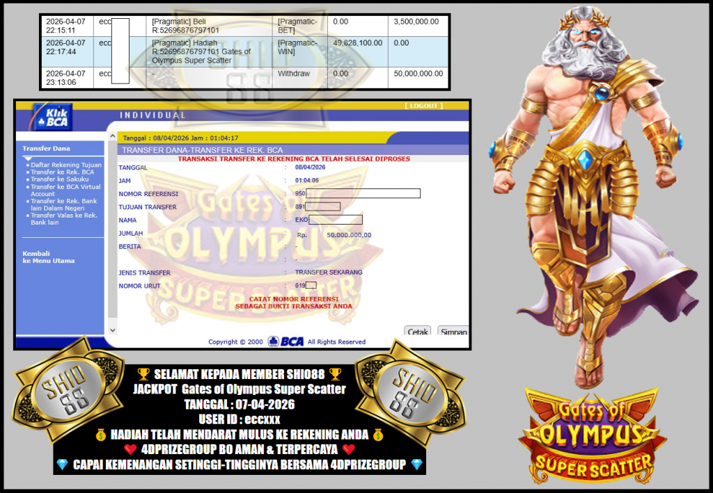 SHIO88 JACKPOT PRAGMATIC ” Gates of Olympus Super Scatter “‎‏‏‎‎         Rp.50.000.000,- LUNAS