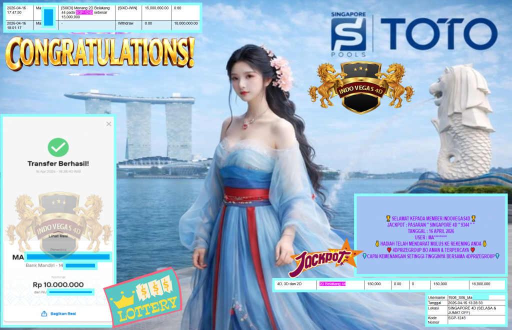 INDOVEGAS4D JACKPOT PASARAN “SINGAPORE 4D”9344″ ″‎‏‏‎‎ Rp10.000.000,- LUNAS