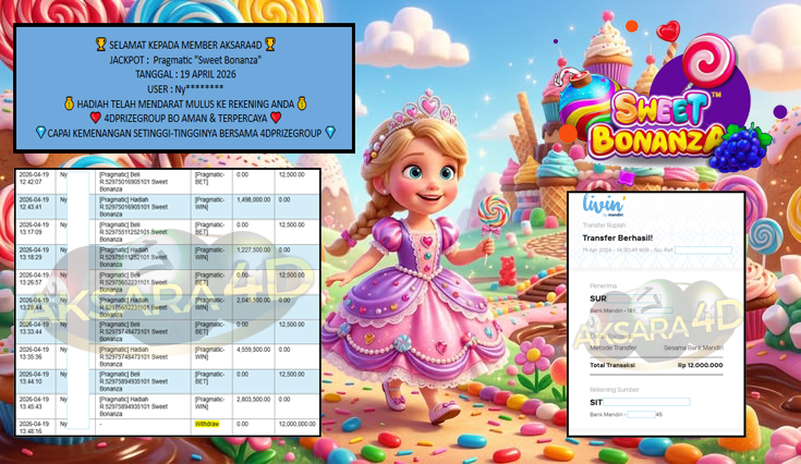 AKSARA4D JACKPOT PRAGMATIC “Sweet Bonanza”‎‏‏‎‎ Rp12.000.000,- LUNAS