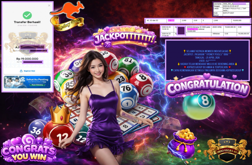 INDOVEGAS4D JACKPOT PASARAN “SYDNEY POOLS ” 0906 ” “ Rp19.000.000,- LUNAS