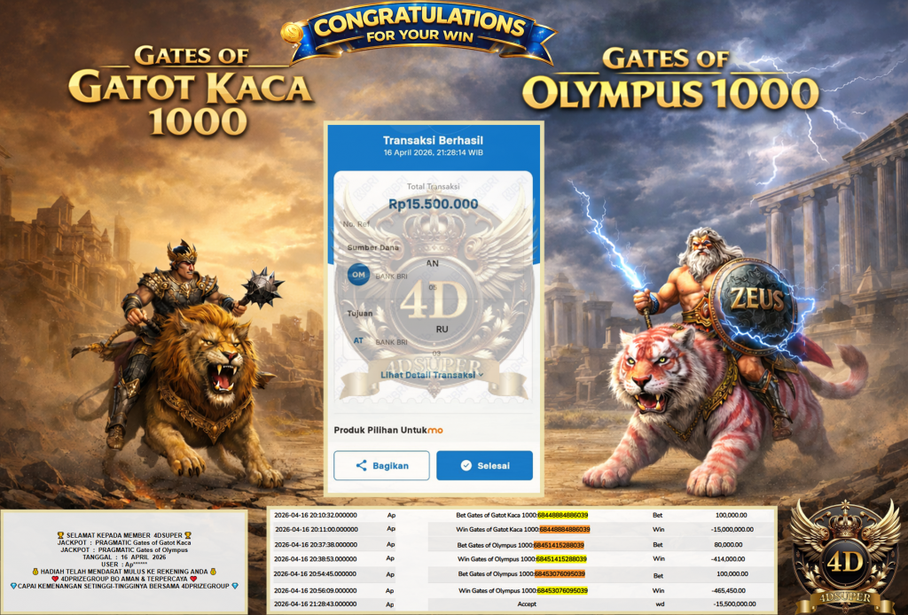 4DSUPER JACKPOT PRAGMATIC “Gates of Gatot Kaca” & “Gates of Olympus”‎‏‏‎‎ Rp15.500.000,- LUNAS