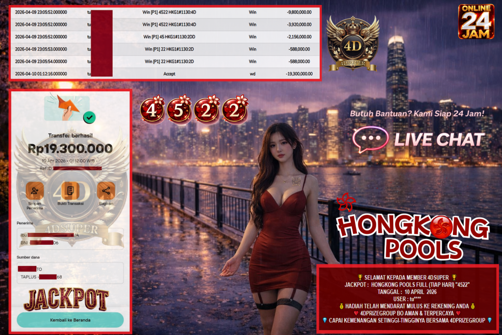 4DSUPER JACKPOT HONGKONG POOLS FULL (TIAP HARI) “4522”‎‏‏‎ Rp19.300.000,- LUNAS