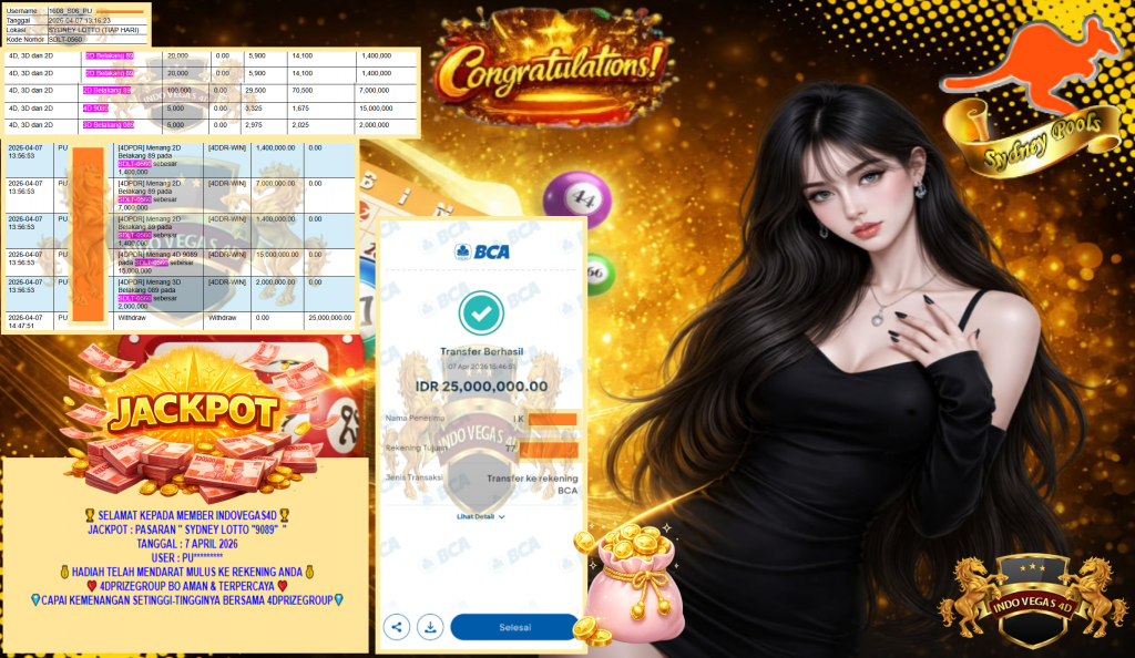 INDOVEGAS4D JACKPOT PASARAN ”SYDNEY LOTTO “9089” ” Rp25,000,000,- LUNAS