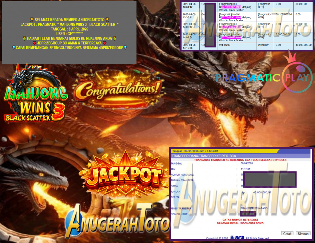 ANUGERAHTOTO JACKPOT PRAGMATIC “MAHJONG WINS 3 – BLACK SCATTER”‎‎‏‏ ‎‎‏‏‎‎‏‏Rp40.000.000,- LUNAS