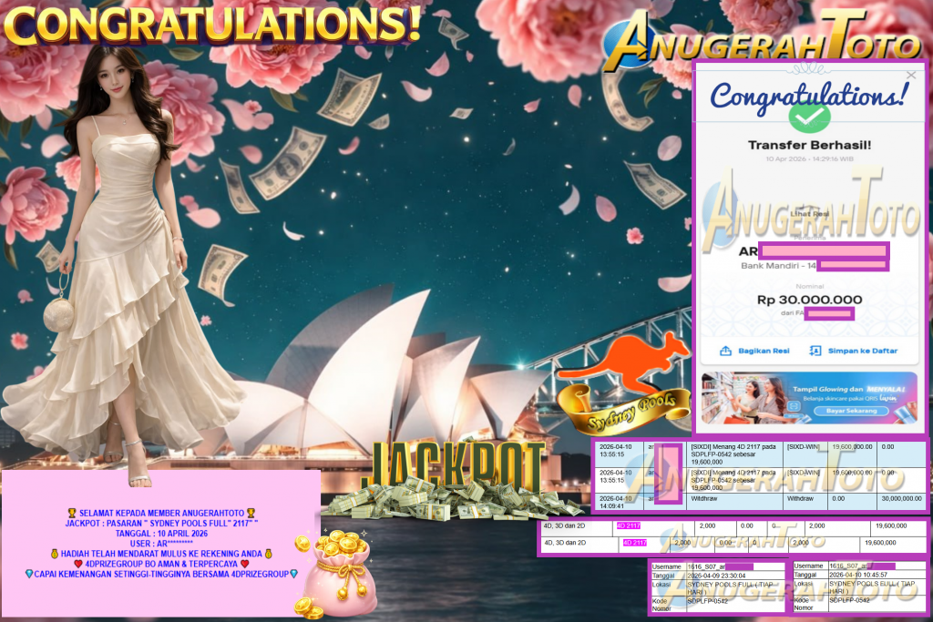 ANUGERAHTOTO JACKPOT PASARAN “SYDNEY POOLS FULL” 2117″ ”‎‏‏‎‎ Rp40.000.000,- LUNAS