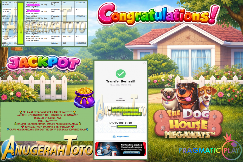 ANUGERAHTOTO JACKPOT PRAGMATIC “THE DOG HOUSE MEGAWAYS”‎‏‏‎‎ Rp15.100.000,- LUNAS
