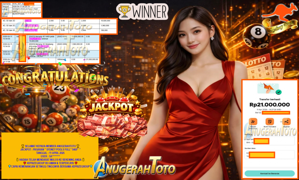 ANUGERAHTOTO JACKPOT PASARAN ”SYDNEY POOLS FULL” 5469″ ” Rp21.000.000,- LUNAS