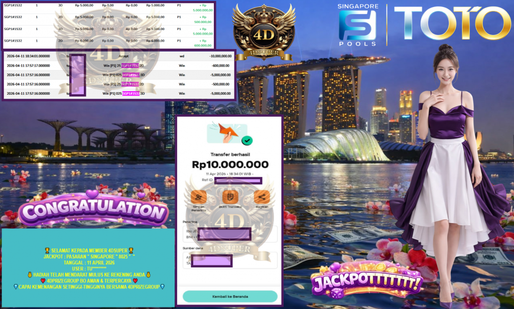4DSUPER JACKPOT PASARAN ”SINGAPORE ” 8025″ ” Rp10.000.000,- LUNAS