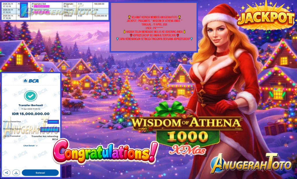 ANUGERAHTOTO JACKPOT PRAGMATIC “WISDOM OF ATHENA 1000 XMAS” Rp15,000,000,- LUNAS