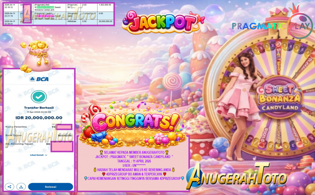 ANUGERAHTOTO JACKPOT PRAGMATIC “SWEET BONANZA CANDYLAND” Rp20,000,000,- LUNAS