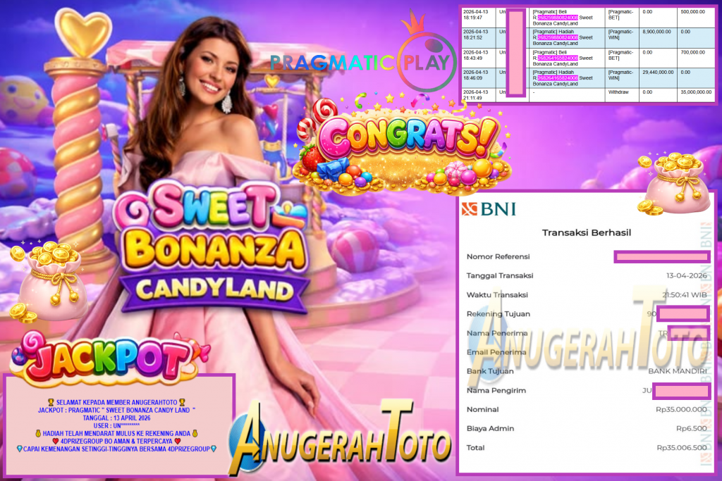 ANUGERAHTOTO JACKPOT PRAGMATIC ”SWEET BONANZA CANDY LAND” Rp35,000,000,- LUNAS