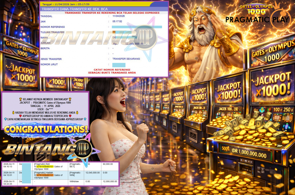 BINTANG4DP JACKPOT PRAGMATIC “Gates of Olympus 1000″‎‏‏‎‎ Rp12.000.000,- LUNAS