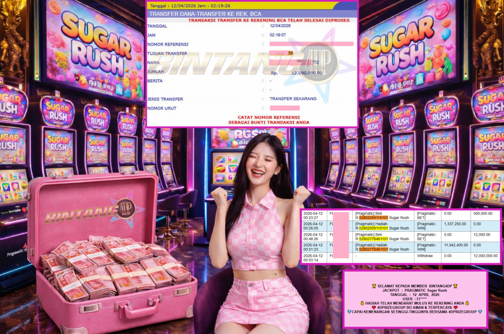 BINTANG4DP JACKPOT PRAGMATIC “Sugar Rush”‎‏‏‎‎ Rp12.000.000,- LUNAS