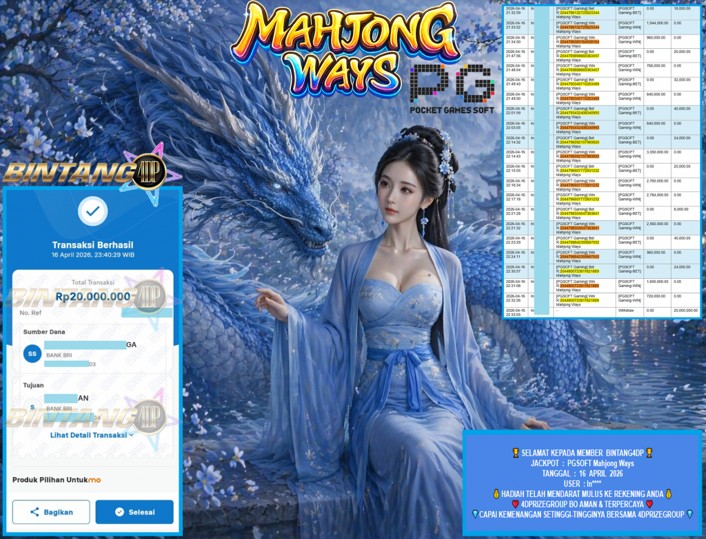 BINTANG4DP JACKPOT PGSOFT “Mahjong Ways”‎‎‏‏ ‎‎‏‏‎‎‏‏Rp20.000.000,- LUNAS