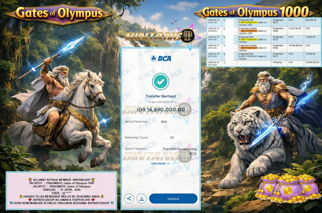 BINTANG4DP JACKPOT PRAGMATIC “Gates of Olympus 1000” & “Gates of Olympus”‎‏‏‎‎ Rp16.890.000,- LUNAS