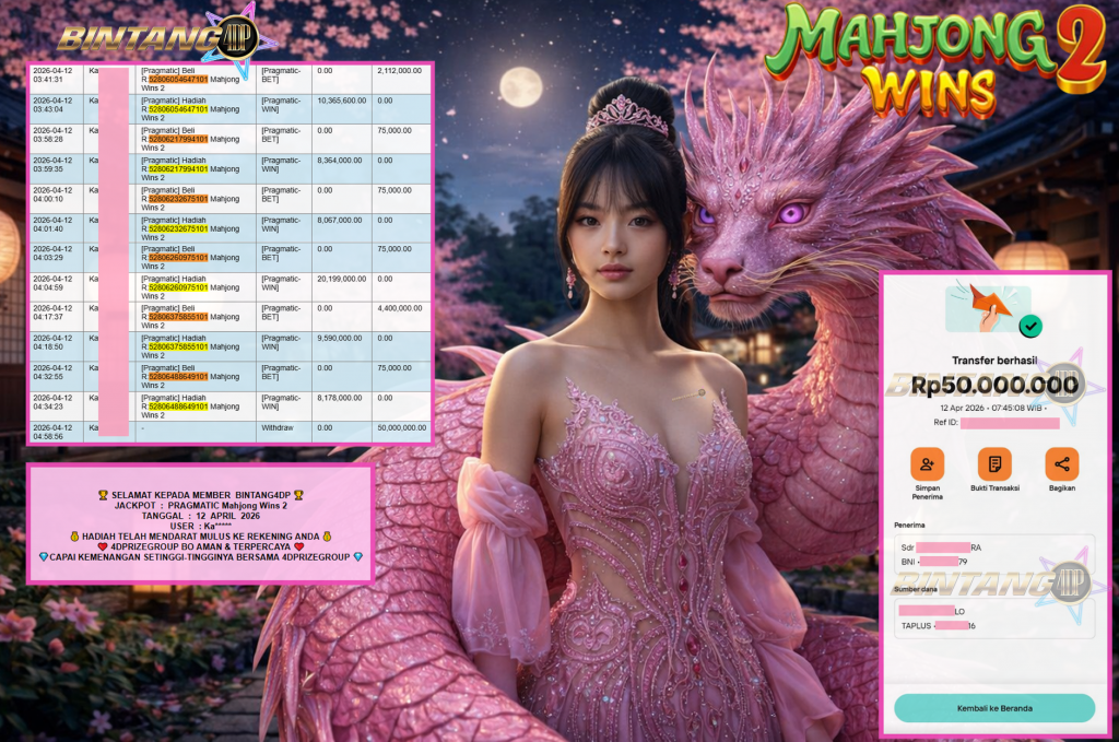 BINTANG4DP JACKPOT PRAGMATIC “Mahjong Wins 2″‎‏‏‎‎ Rp50.000.000,- LUNAS