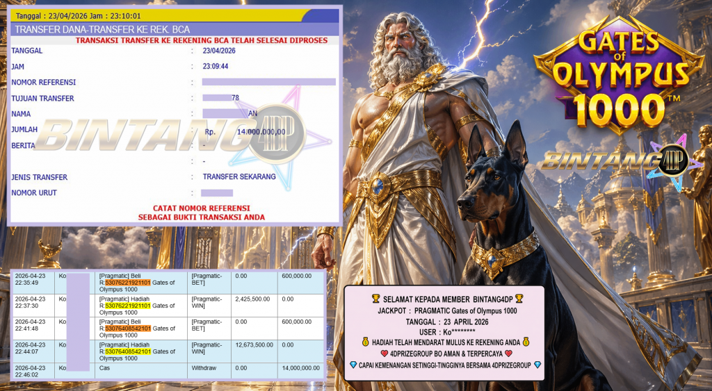 BINTANG4DP JACKPOT PRAGMATIC “Gates of Olympus 1000″‎‏‏‎‎ Rp14.000.000,- LUNAS