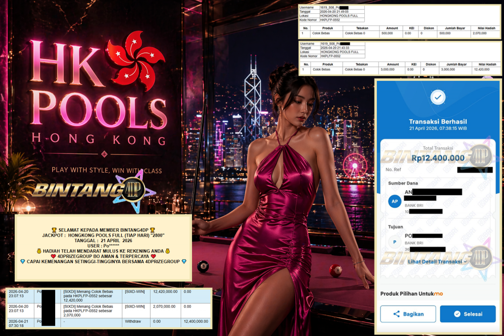 BINTANG4DP JACKPOT HONGKONG POOLS FULL (TIAP HARI) “2800”‎‏‏‎ Rp12.400.000,- LUNAS