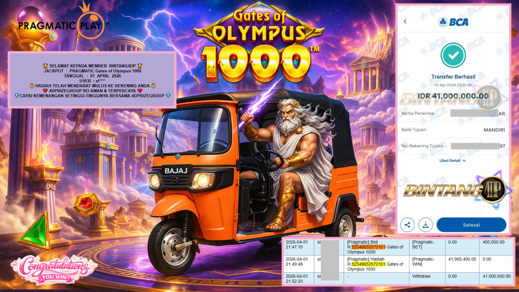 BINTANG4DP JACKPOT PRAGMATIC “Gates of Olympus 1000″‎‏‏‎‎ Rp41.000.000,- LUNAS