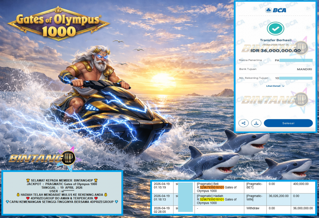BINTANG4DP JACKPOT PRAGMATIC “Gates of Olympus 1000″‎‏‏‎‎ Rp36.000.000,- LUNAS