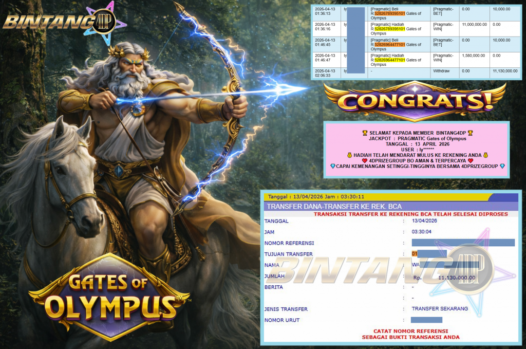 BINTANG4DP JACKPOT PRAGMATIC “Gates of Olympus”‎‏‏‎‎ Rp11.130.000,- LUNAS