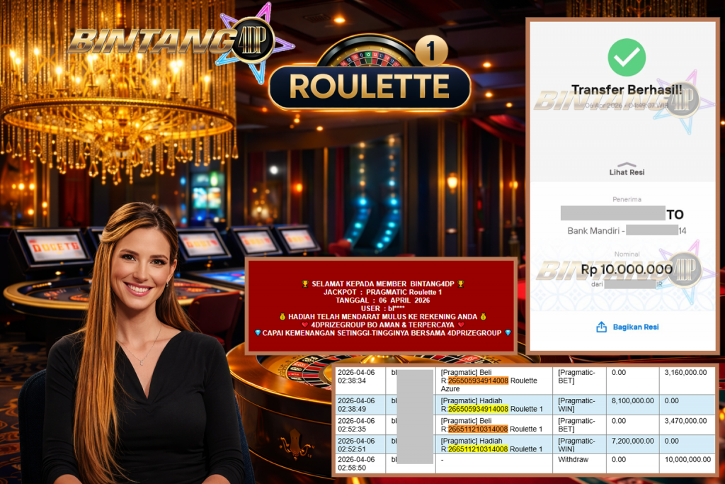BINTANG4DP JACKPOT PRAGMATIC “Roulette 1″‎‏‏‎‎ Rp10.000.000,- LUNAS