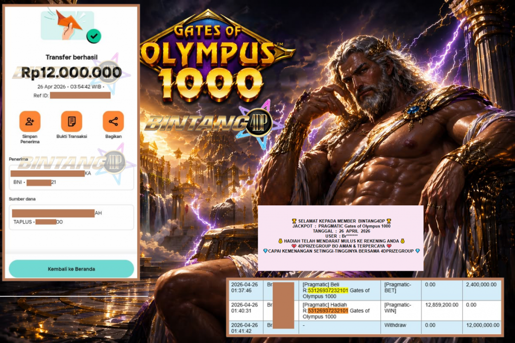 BINTANG4DP JACKPOT PRAGMATIC “Gates of Olympus 1000″‎‏‏‎‎ Rp12.000.000,- LUNAS