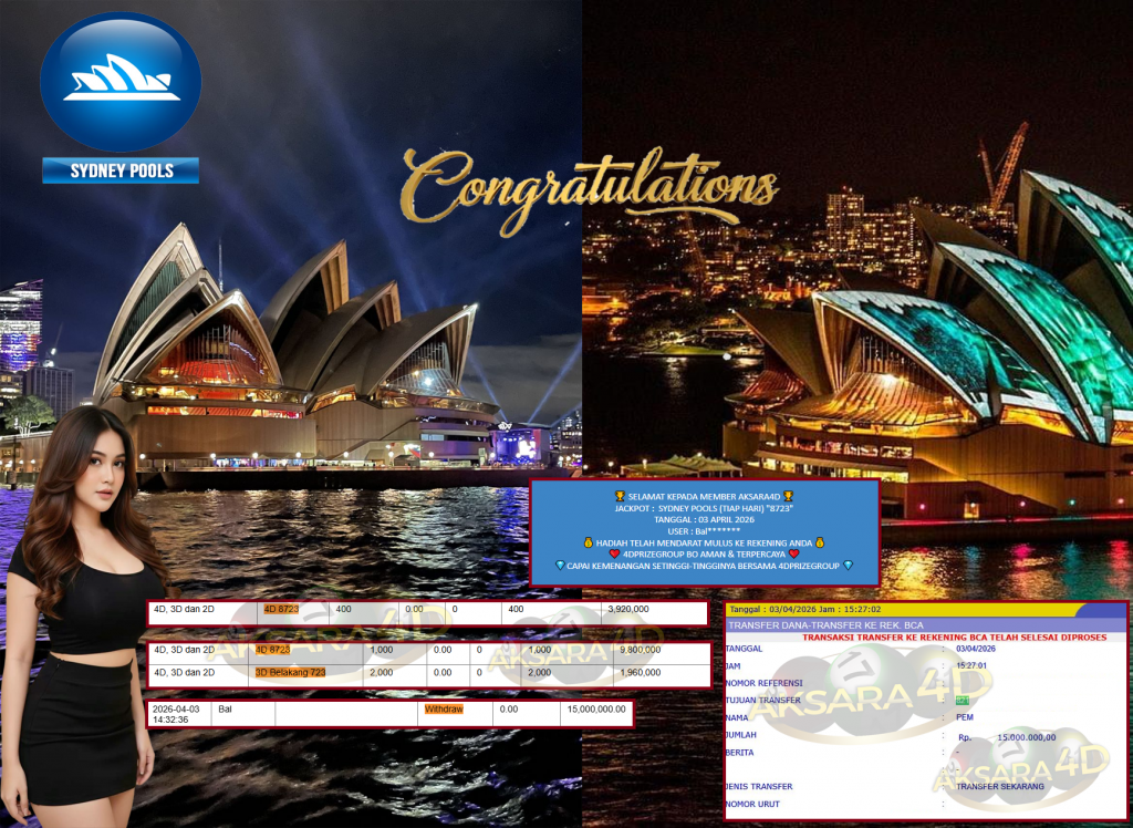 AKSARA4D JACKPOT PASARAN SYDNEY POOLS (TIAP HARI) “8723” Rp15.000.000,- LUNAS