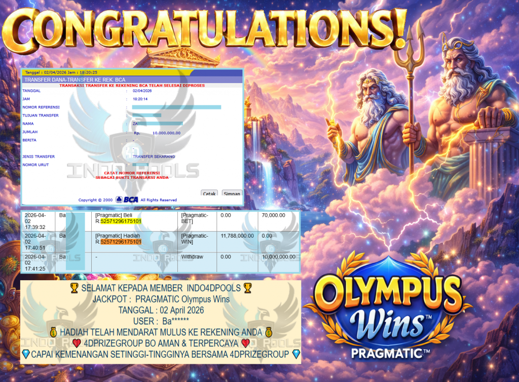 INDO4DPOOLS JACKPOT PRAGMATIC ” Olympus Wins ” Rp 10,000,000,- LUNAS