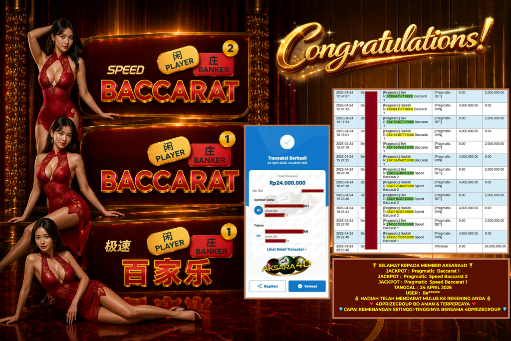 AKSARA4D JACKPOT PRAGMATIC LIVE GAME ” Baccarat 1 , Speed Baccarat 2 , Speed Baccarat 1 ” ‎‏‏‎Rp 24.000.000,- LUNAS