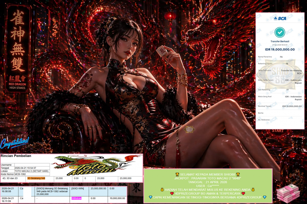 SHIO88 JACKPOT PASARAN TOTO MACAU 2 “9948” Rp19.000.000,- LUNAS