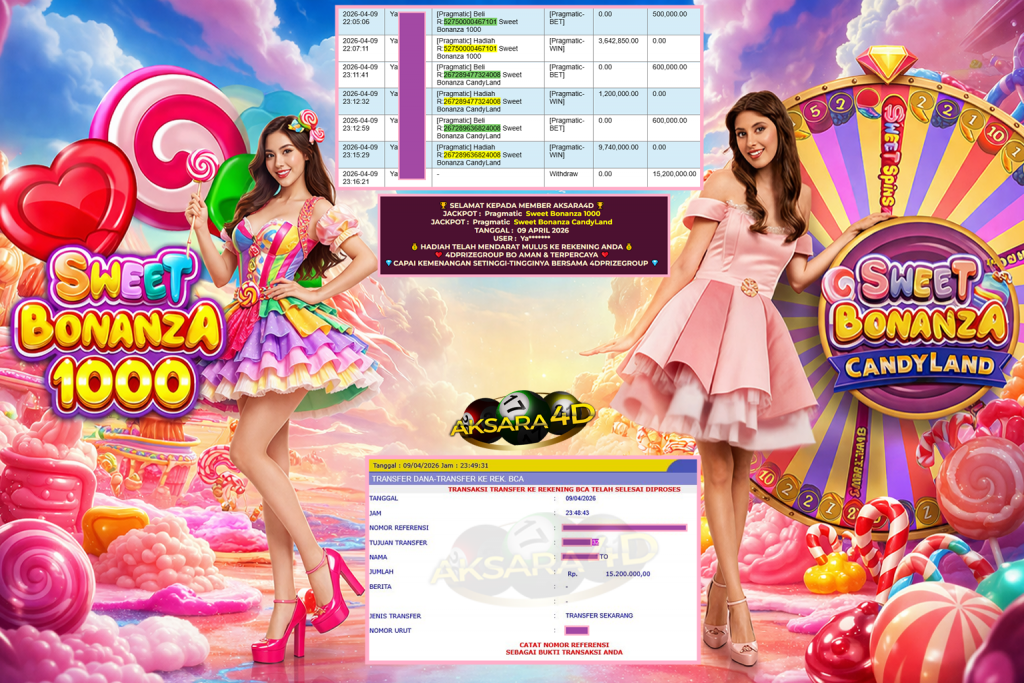 AKSARA4D JACKPOT PRAGMATIC ” Sweet Bonanza 1000 , Sweet Bonanza CandyLand ” Rp 15.200.000,- LUNAS