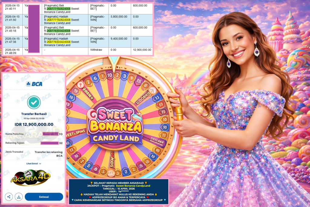 AKSARA4D JACKPOT PRAGMATIC ” Sweet Bonanza CandyLand ” Rp 12.900.000,- LUNAS