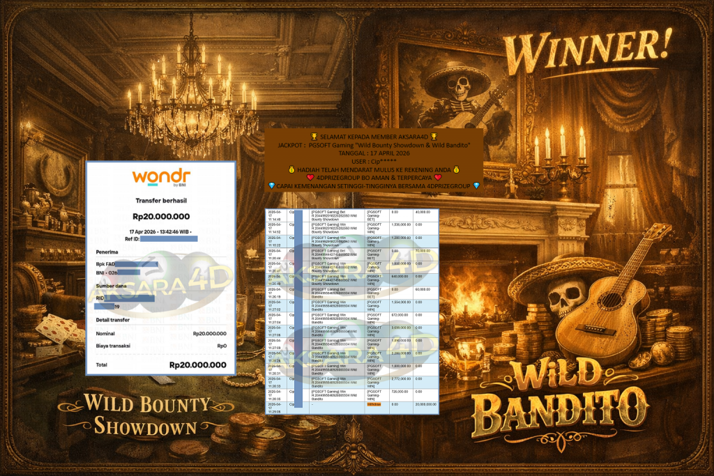 AKSARA4D JACKPOT PGSOFT Gaming “Wild Bounty Showdown & Wild Bandito”‎‎‏‏ ‎‎‏‏‎‎‏‏Rp20.000.000,- LUNAS