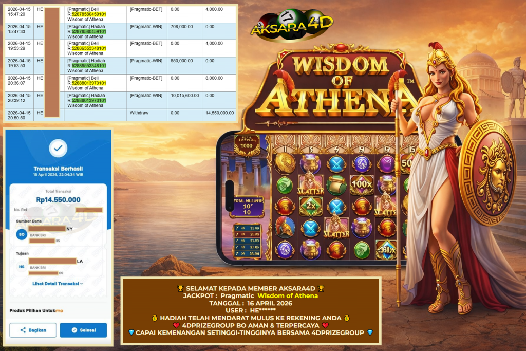AKSARA4D JACKPOT PRAGMATIC ” Wisdom of Athena ” Rp 14.550.000,- LUNAS